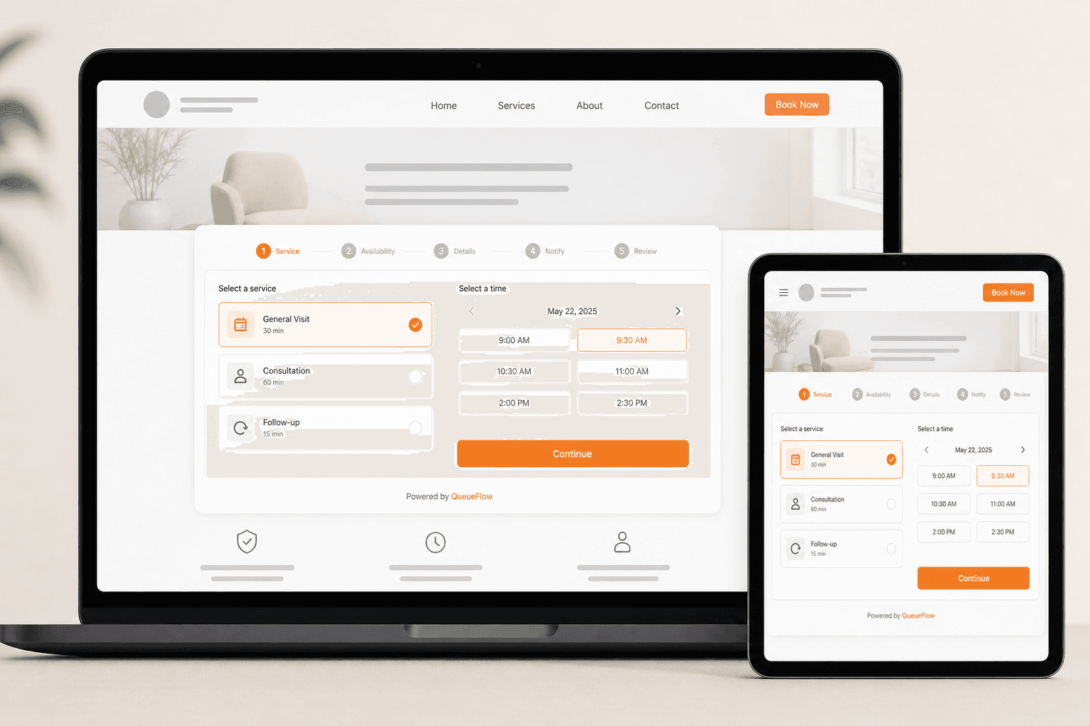 QueueFlow embeddable booking widget product showcase