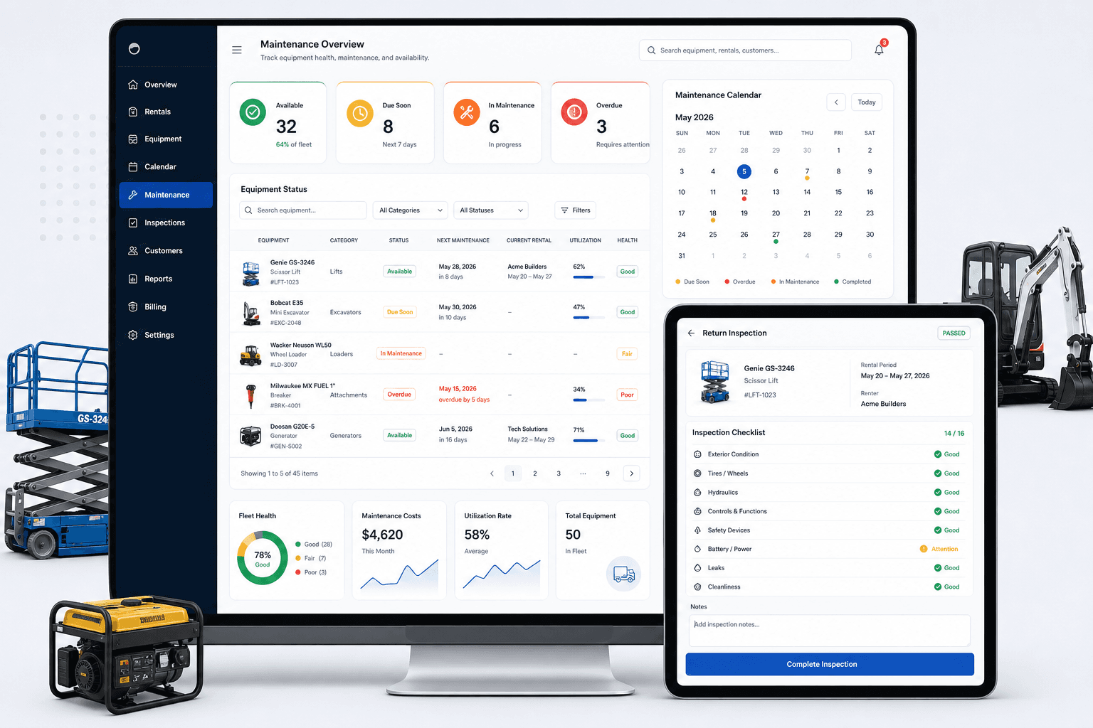 RentFlow maintenance and availability product showcase