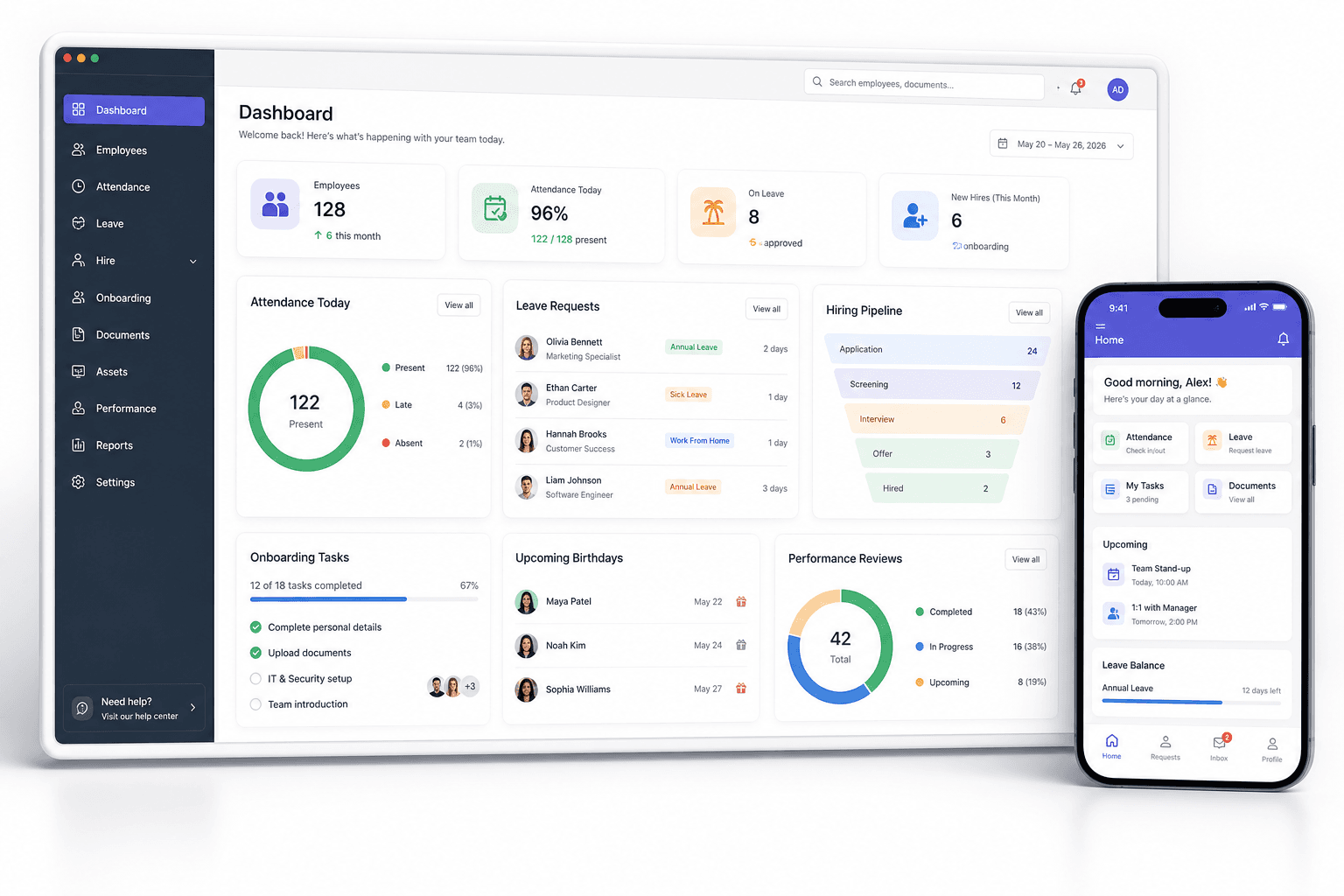 TeamFlow HR operations dashboard product showcase