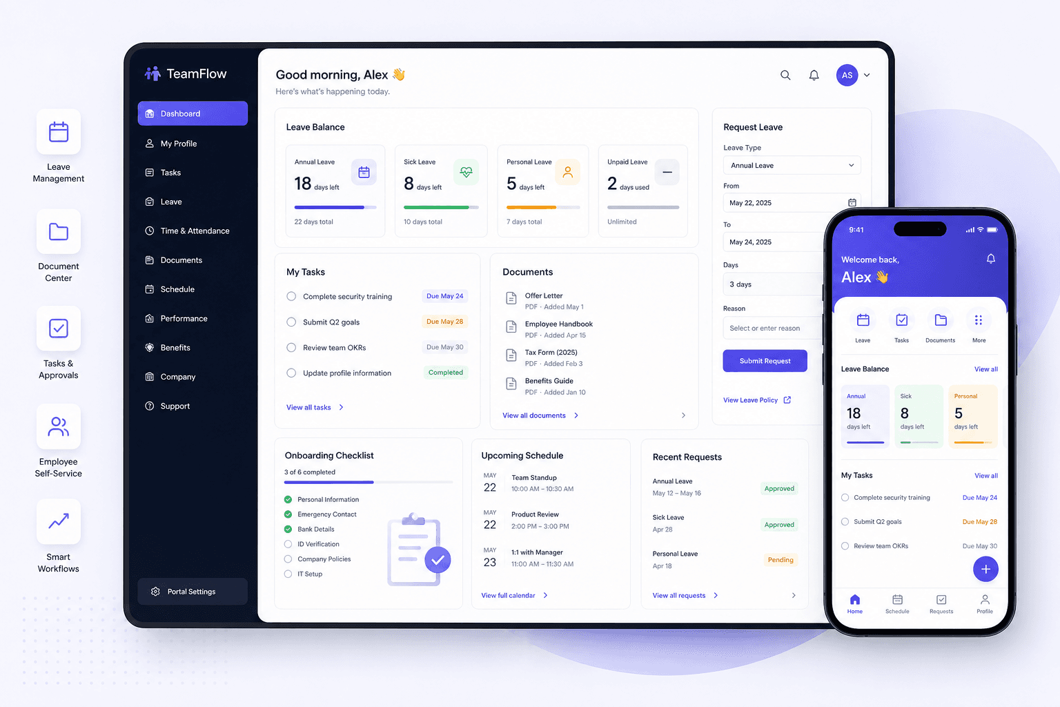 TeamFlow employee self-service portal product showcase