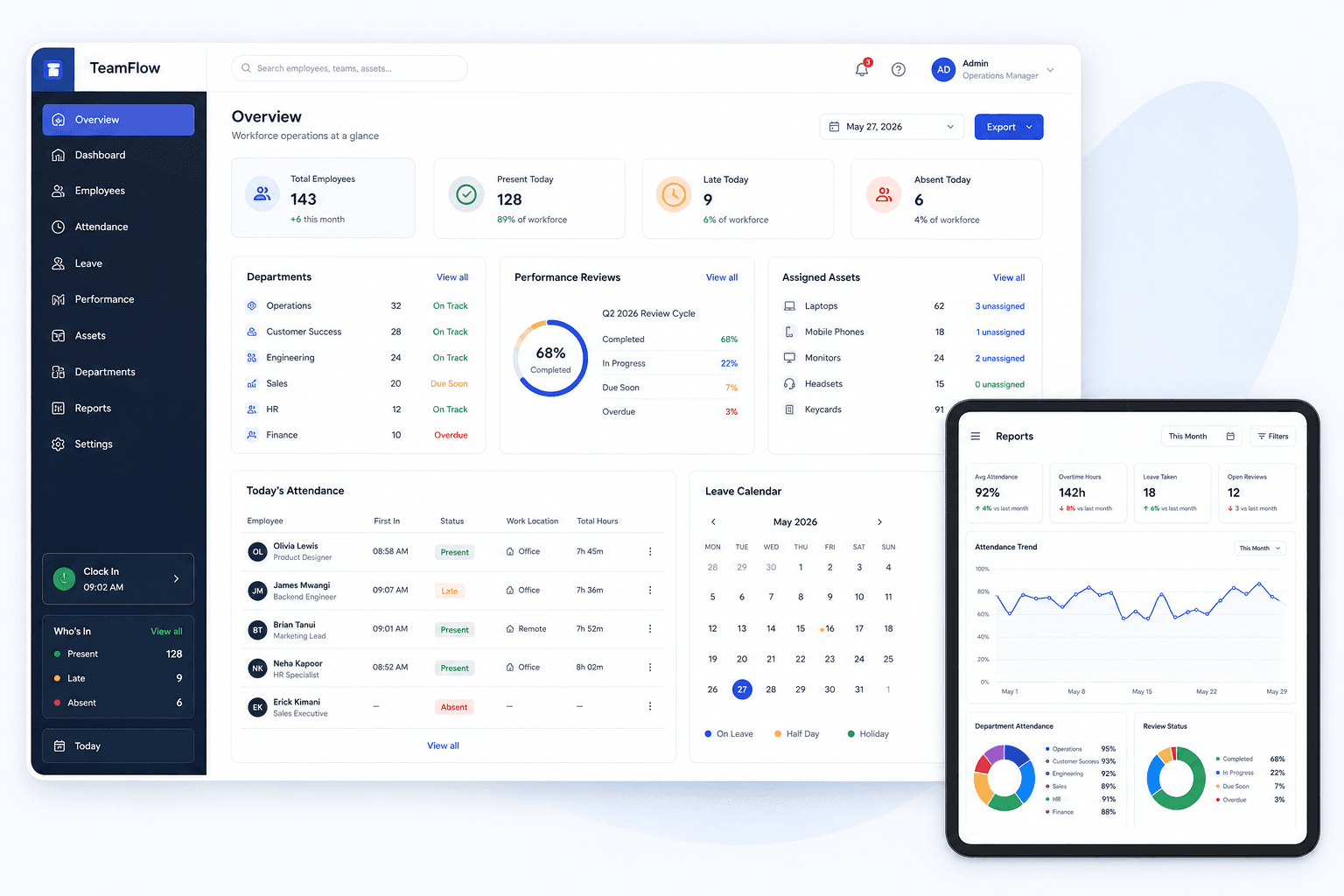 TeamFlow attendance and performance product showcase